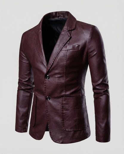 Herren Lederblazer Schwarz Elegant Slimfit