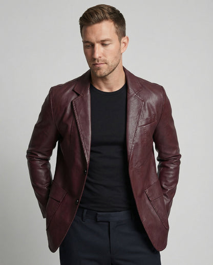 Herren Lederblazer Schwarz Elegant Slimfit - BerlinGlamour