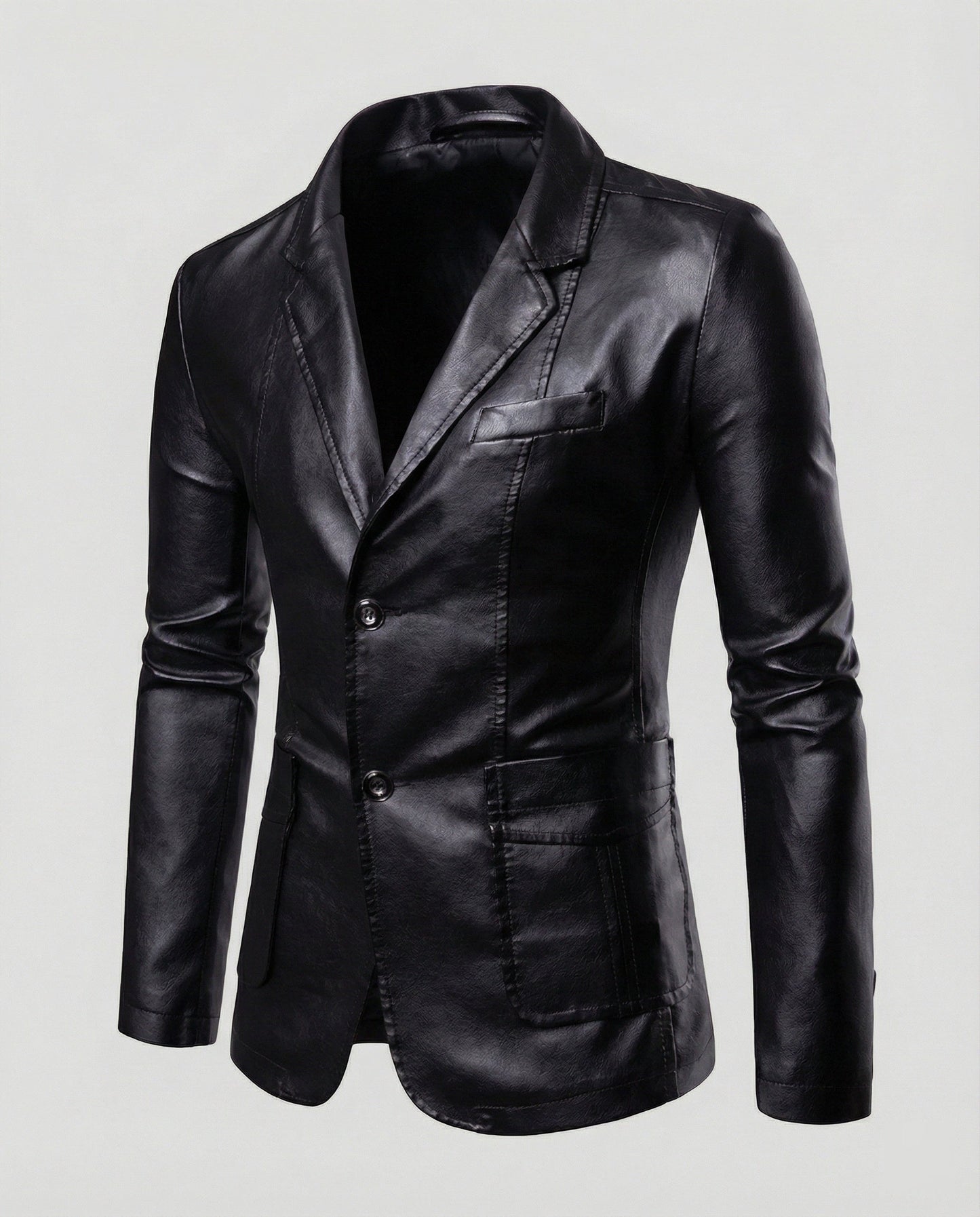 Herren Lederblazer Schwarz Elegant Slimfit