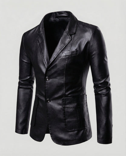 Herren Lederblazer Schwarz Elegant Slimfit