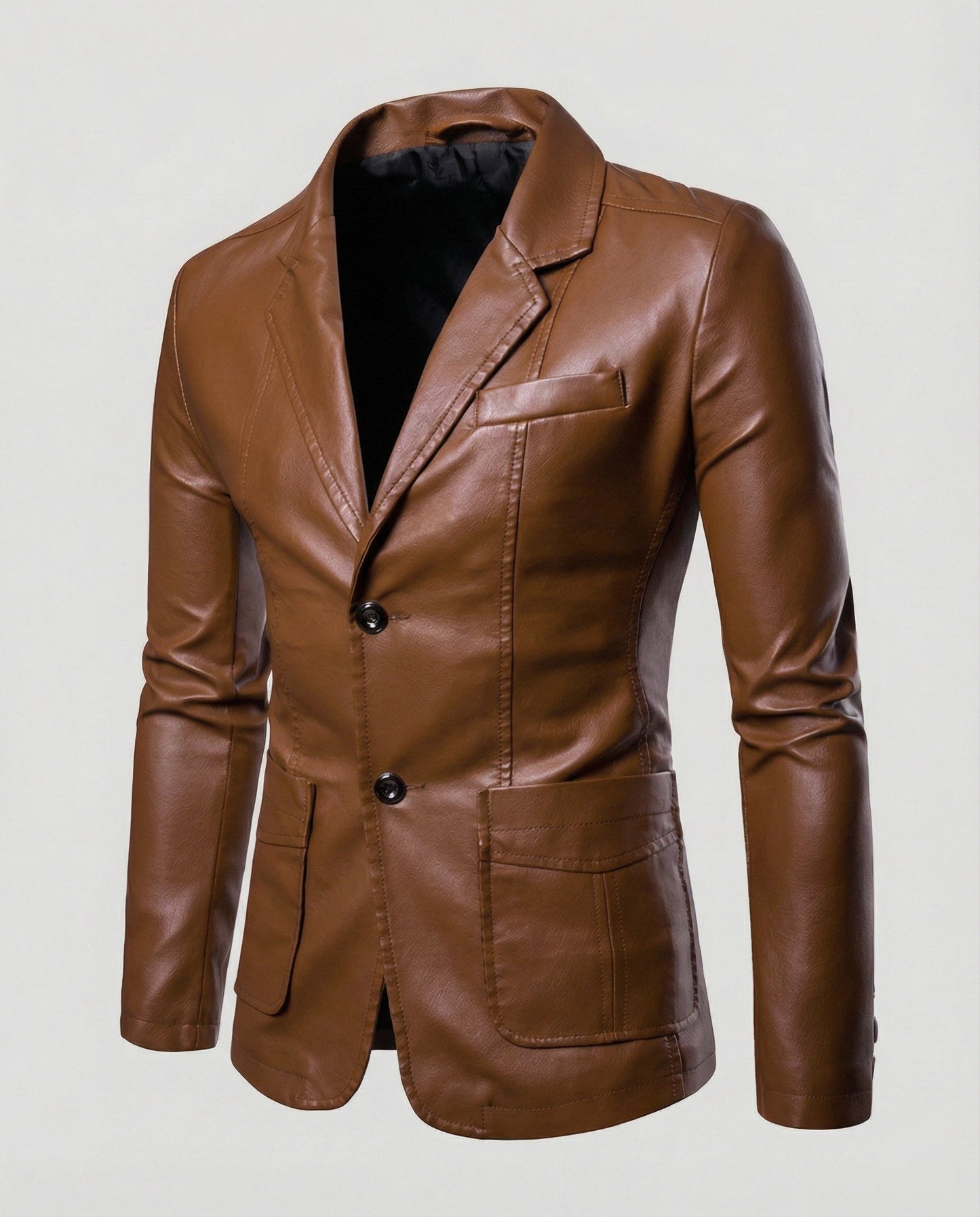 Herren Lederblazer Schwarz Elegant Slimfit