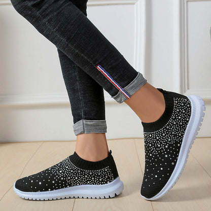Damen Sneaker Strass Schuhe Elastisch Rutschfest
