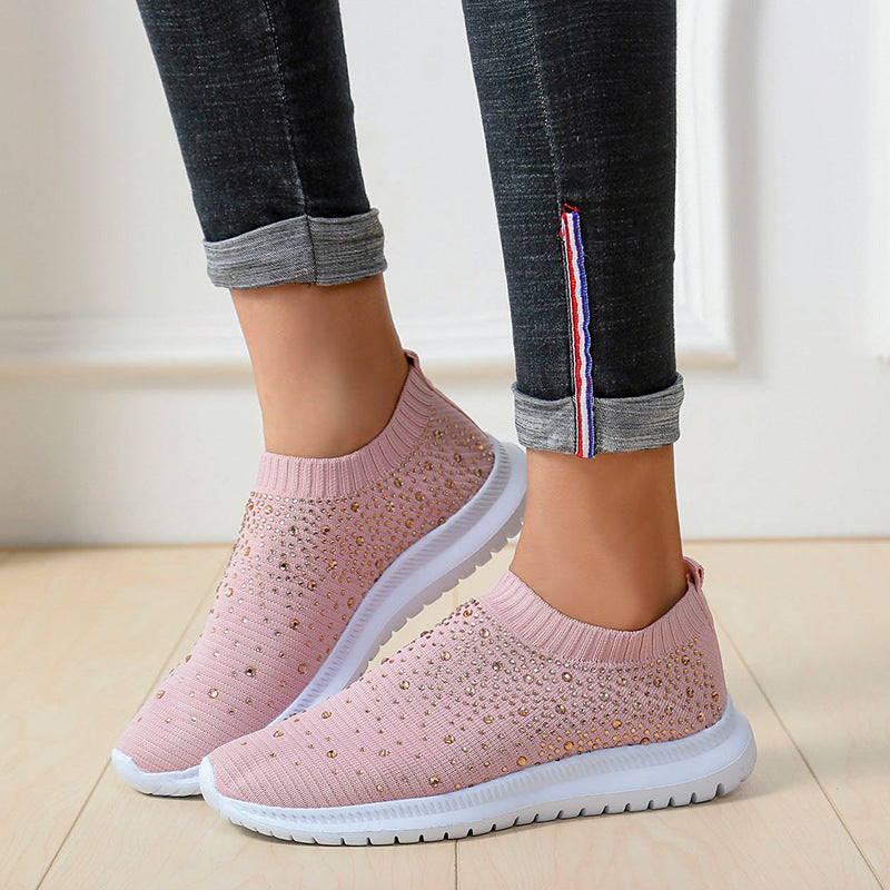 Damen Sneaker Strass Schuhe Elastisch Rutschfest