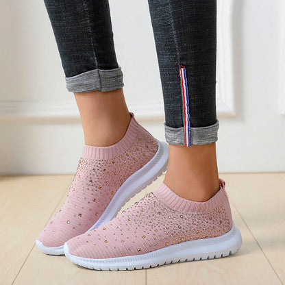 Damen Sneaker Strass Schuhe Elastisch Rutschfest