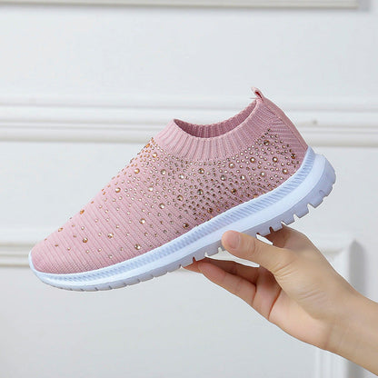 Damen Sneaker Strass Schuhe Elastisch Rutschfest