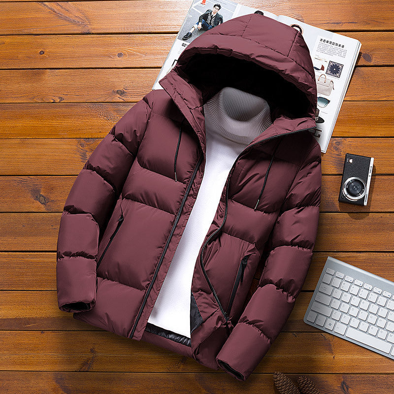 Herren Daunenjacke Warm Abnehmbare Kapuze Winterjacke