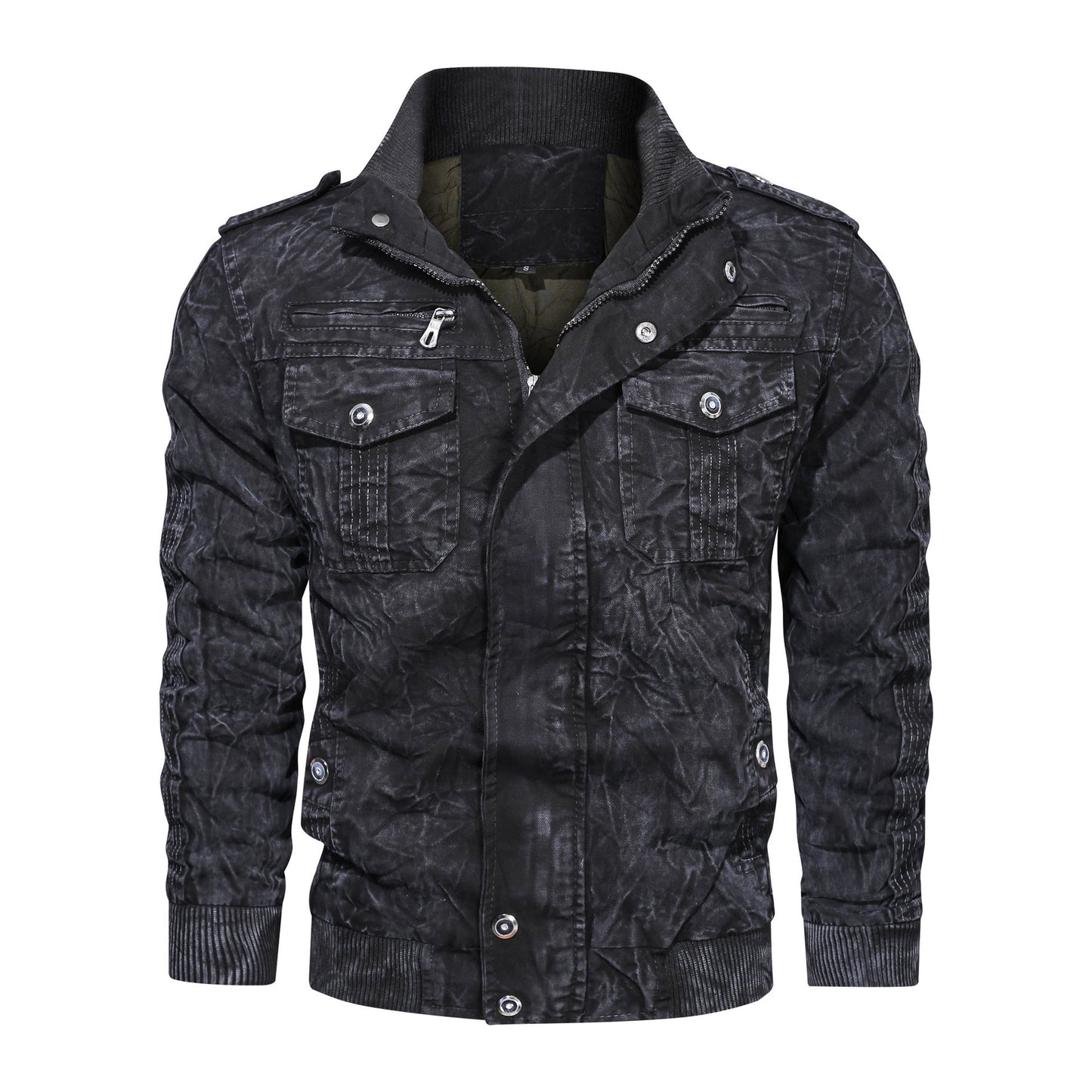 Leder Bikerjacke Herren Lässig Schwarz
