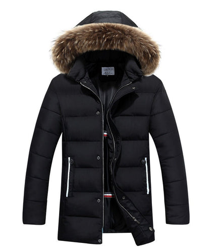 Herren Winterjacke Abnehmbare Kapuze Weiches Kunstfell Warm