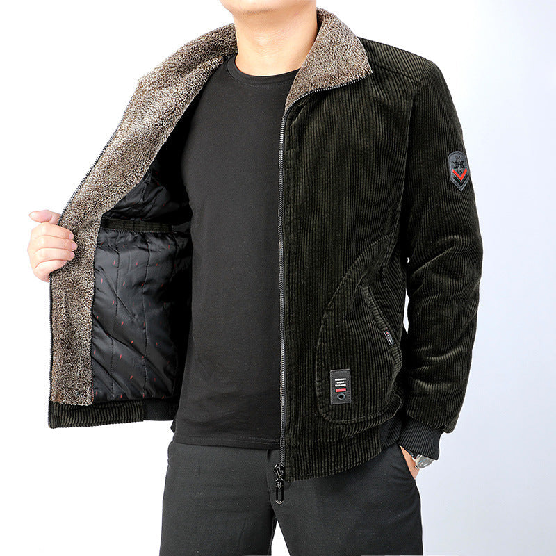 Herren Cordjacke Modern Weich Kragen Braun
