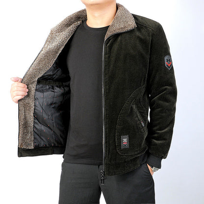 Herren Cordjacke Modern Weich Kragen Braun