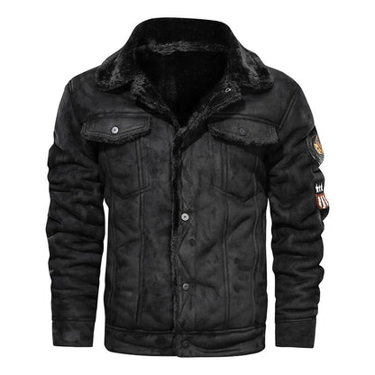 Lederjacke Herren Vintage Warm gefüttert Schwarz