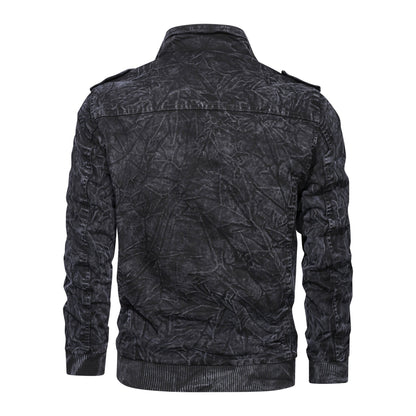 Leder Bikerjacke Herren Lässig Schwarz