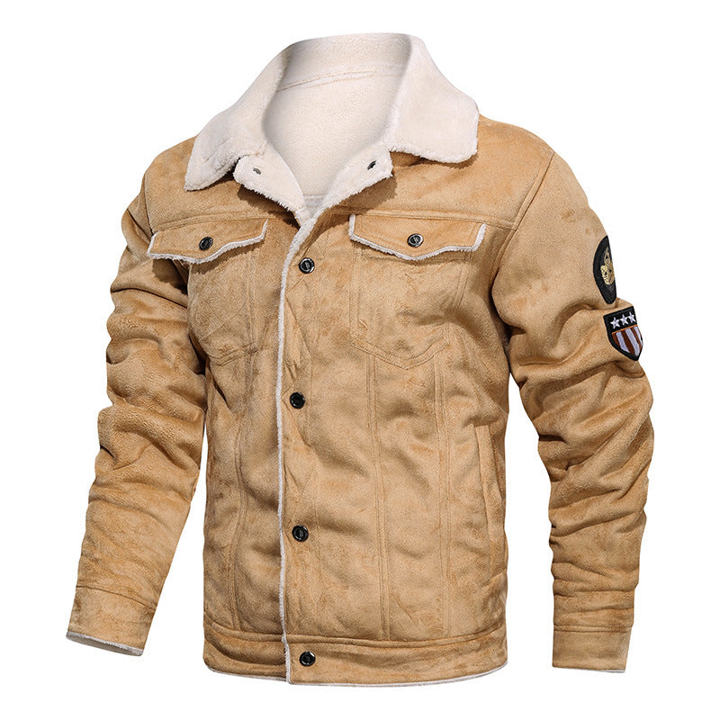 Lederjacke Herren Vintage Warm gefüttert Schwarz
