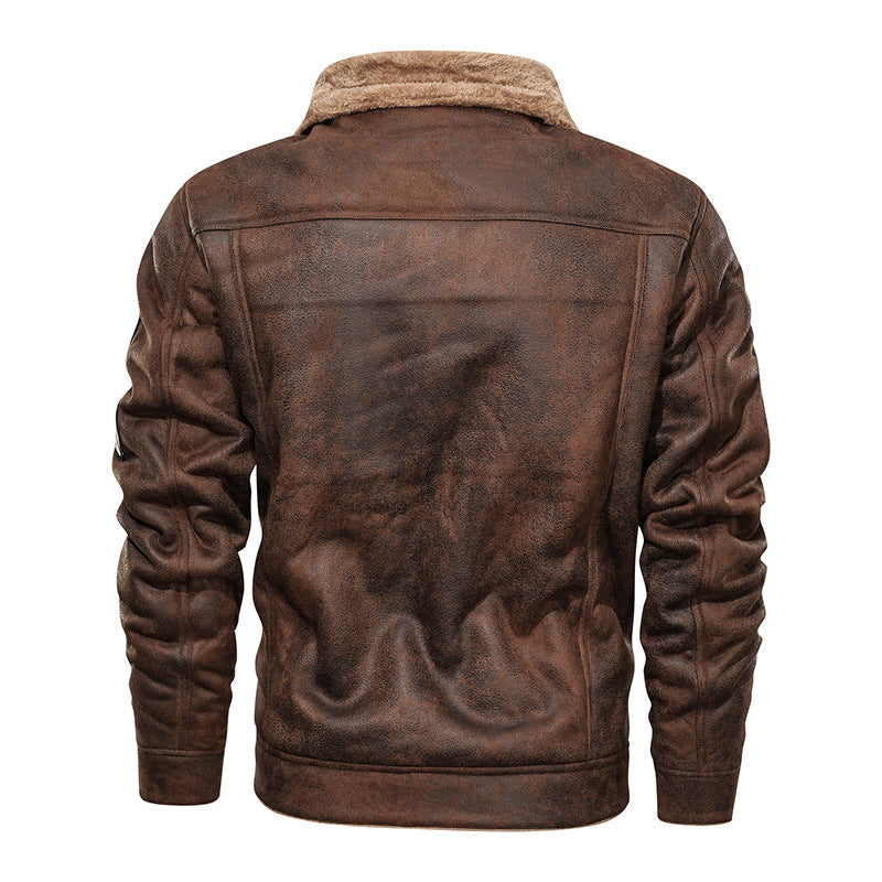 Lederjacke Herren Vintage Warm gefüttert Schwarz