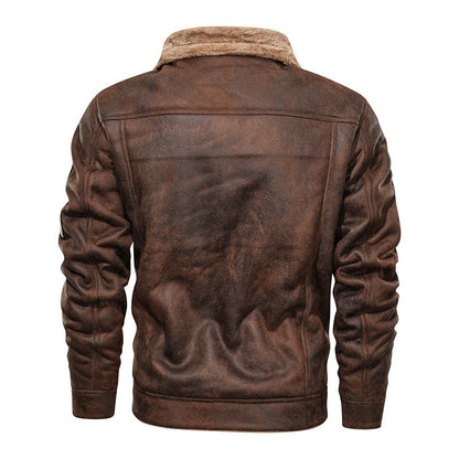 Lederjacke Herren Vintage Warm gefüttert Schwarz