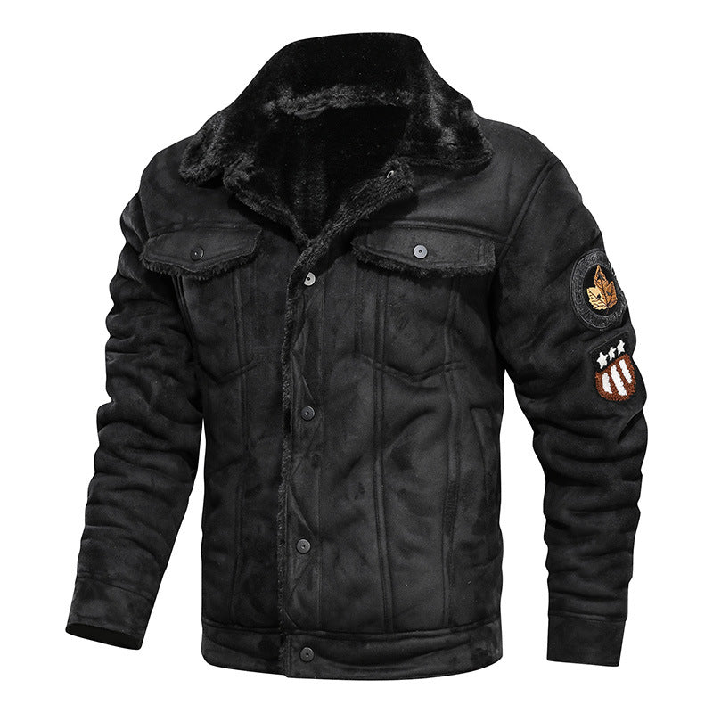 Lederjacke Herren Vintage Warm gefüttert Schwarz