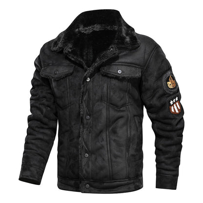 Lederjacke Herren Vintage Warm gefüttert Schwarz