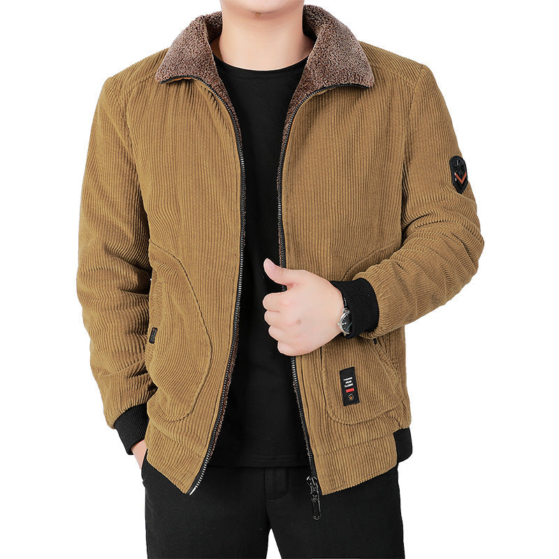 Herren Cordjacke Modern Weich Kragen Braun