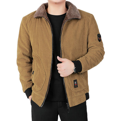 Herren Cordjacke Modern Weich Kragen Braun
