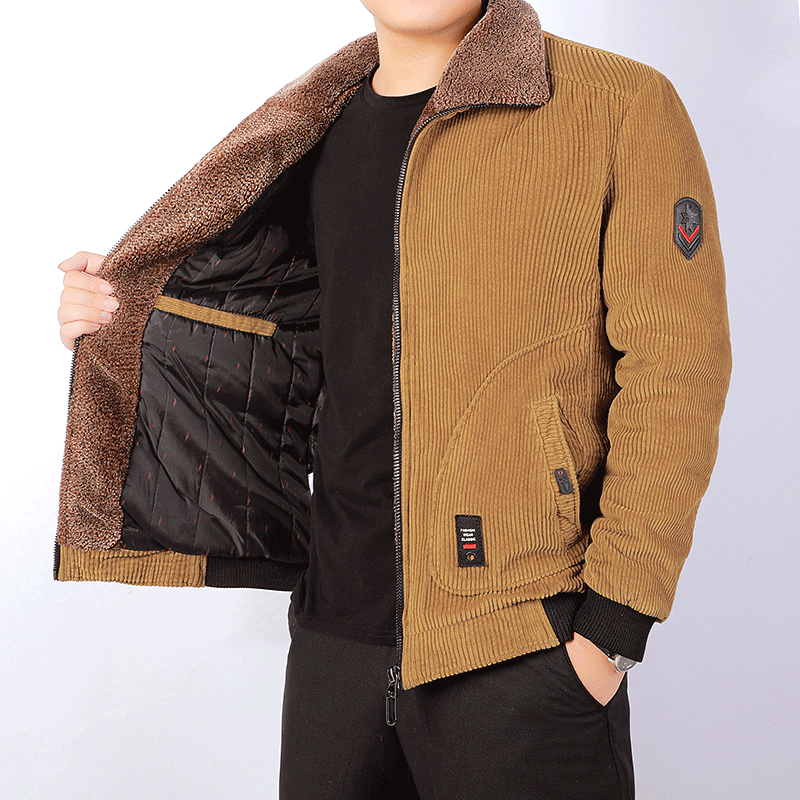 Herren Cordjacke Modern Weich Kragen Braun