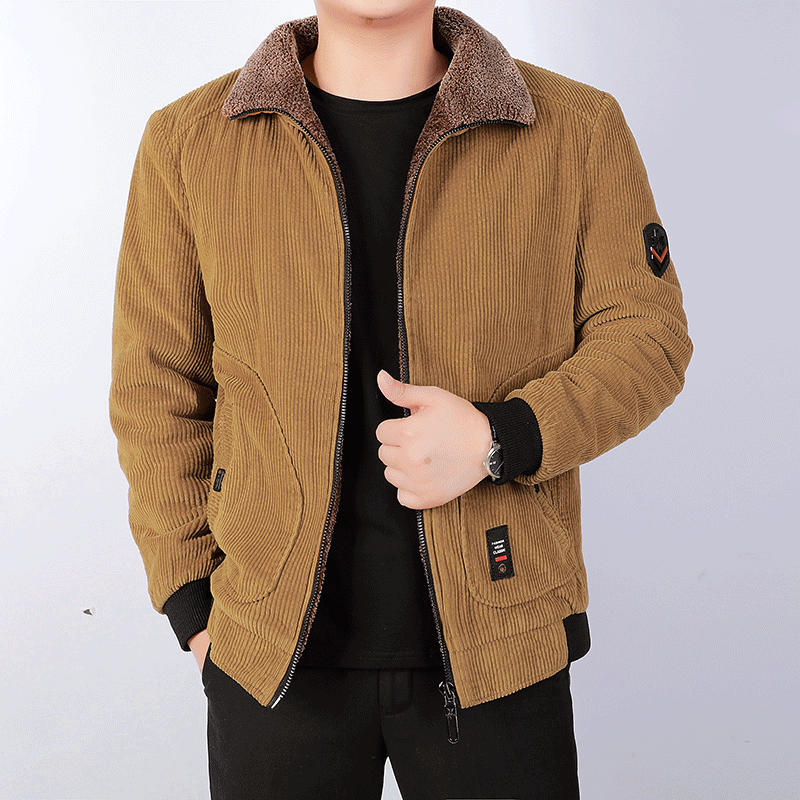 Herren Cordjacke Modern Weich Kragen Braun - BerlinGlamour