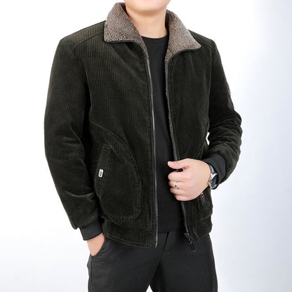 Herren Cordjacke Modern Weich Kragen Braun