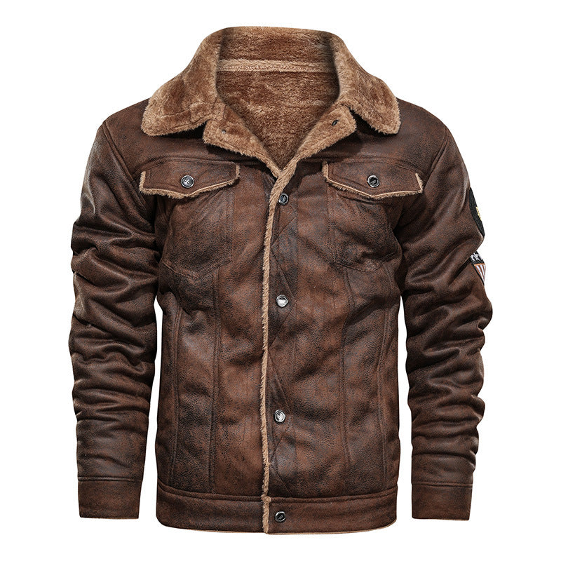 Lederjacke Herren Vintage Warm gefüttert Schwarz