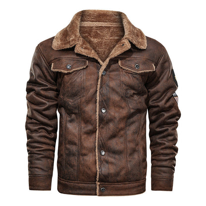 Lederjacke Herren Vintage Warm gefüttert Schwarz