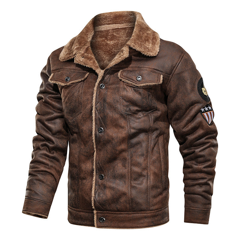 Lederjacke Herren Vintage Warm gefüttert Schwarz