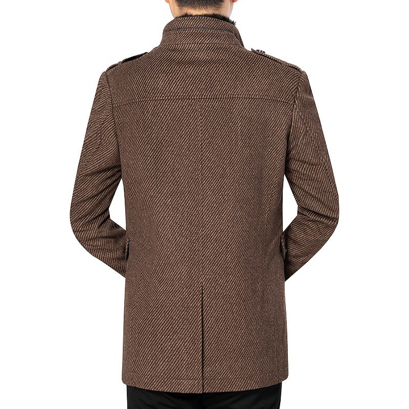 Herren Mantel Modern Rippstoff Elegant Schwarz