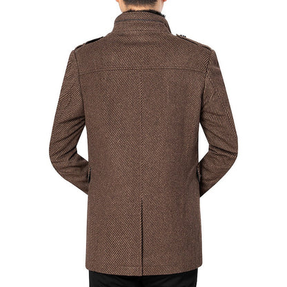 Herren Mantel Modern Rippstoff Elegant Schwarz