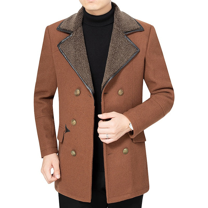 Herren Doppelreihenjacke Fleece Kragen Modern Stadtstyl