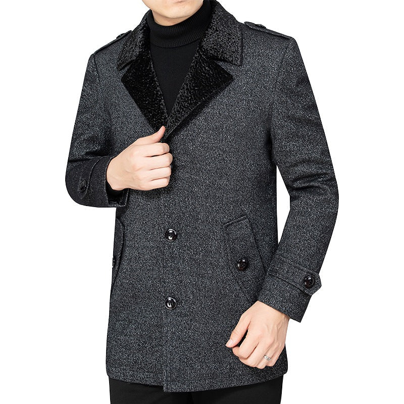 Herren Mantel Eleganter Pelzkragen Luxus Winter