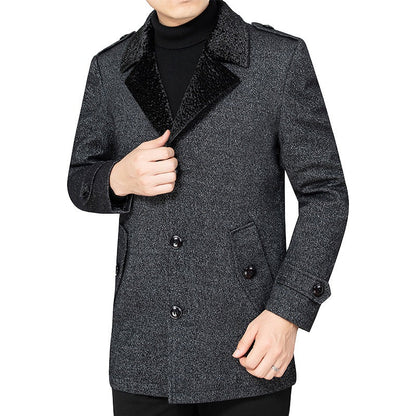 Herren Mantel Eleganter Pelzkragen Luxus Winter