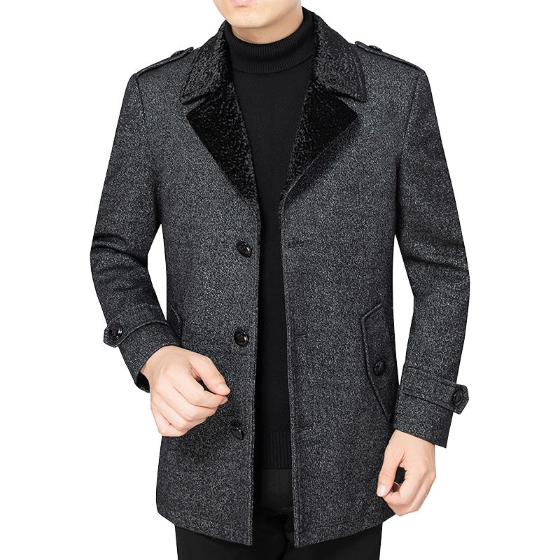Herren Mantel Eleganter Pelzkragen Luxus Winter