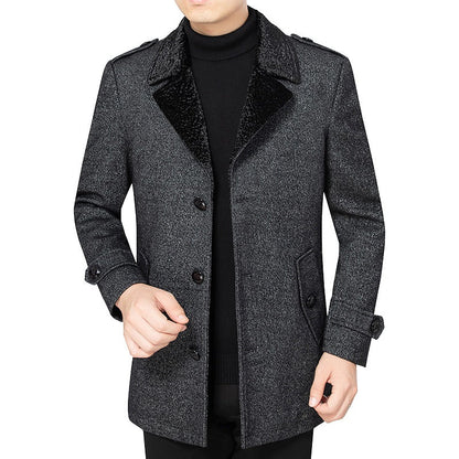 Herren Mantel Eleganter Pelzkragen Luxus Winter
