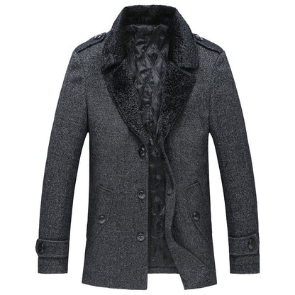 Herren Mantel Eleganter Pelzkragen Luxus Winter