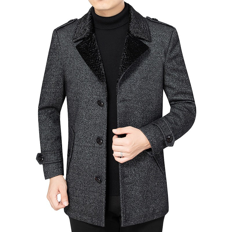 Herren Mantel Eleganter Pelzkragen Luxus Winter