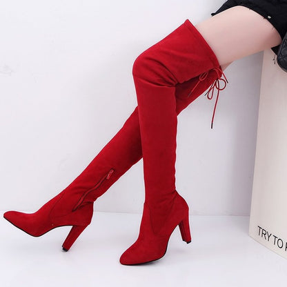 Stilettostiefel Damen Hoch Overknee Schnürstiefel Elegant