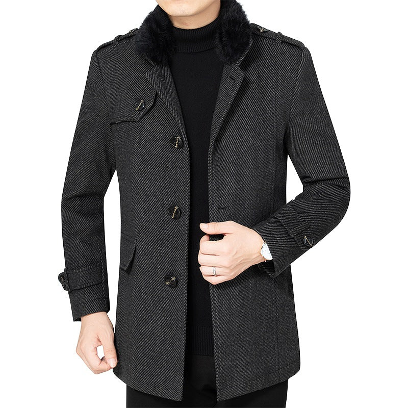 Herren Mantel Modern Rippstoff Elegant Schwarz - BerlinGlamour