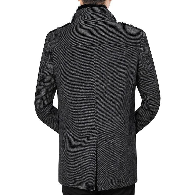 Herren Mantel Modern Rippstoff Elegant Schwarz