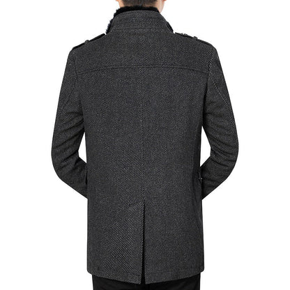 Herren Mantel Modern Rippstoff Elegant Schwarz