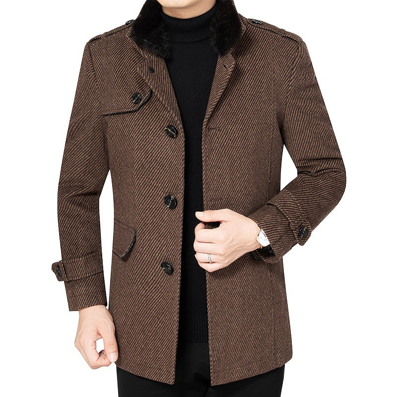 Herren Mantel Modern Rippstoff Elegant Schwarz