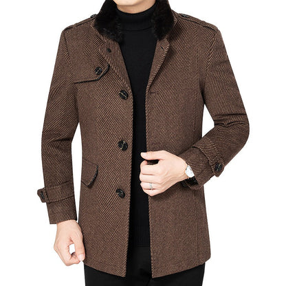 Herren Mantel Modern Rippstoff Elegant Schwarz