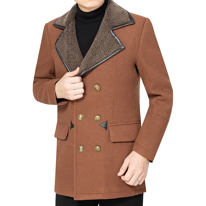 Herren Doppelreihenjacke Fleece Kragen Modern Stadtstyl