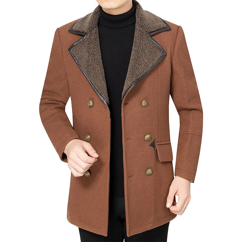 Herren Doppelreihenjacke Fleece Kragen Modern Stadtstyl