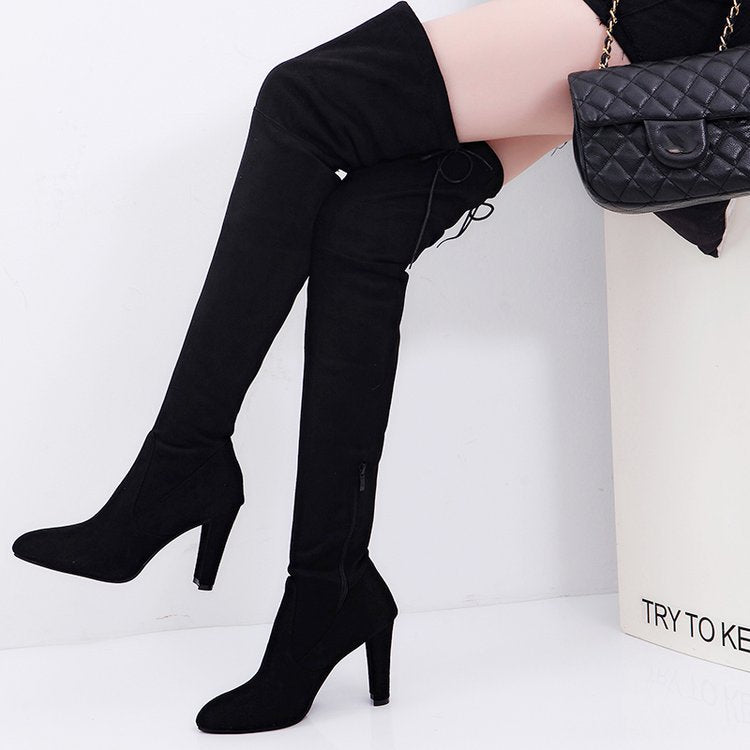 Stilettostiefel Damen Hoch Overknee Schnürstiefel Elegant