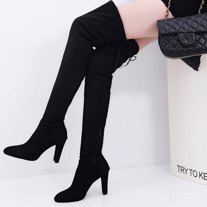 Stilettostiefel Damen Hoch Overknee Schnürstiefel Elegant
