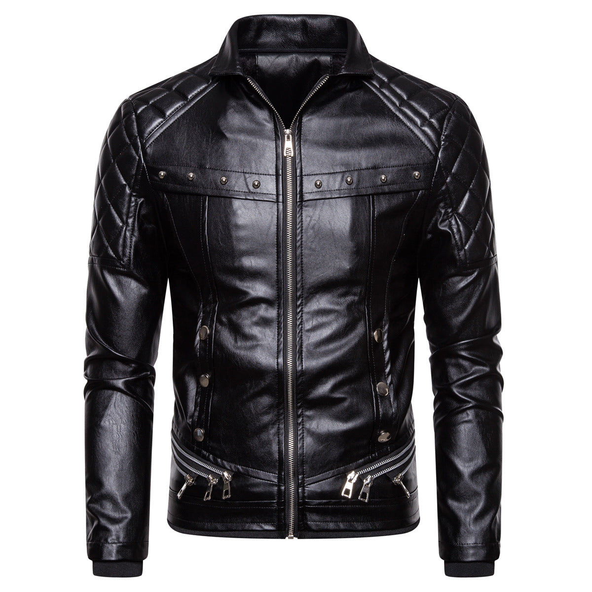 Herren Lederjacke Luxus Fellkragen Echtes Leder Schwarz