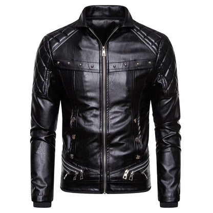 Herren Lederjacke Luxus Fellkragen Echtes Leder Schwarz